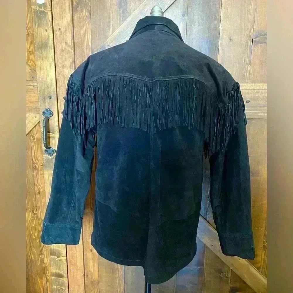 Vintage 90s Minnetonka Western Suede Fringe Jacket Relaxed Fit With Tags Men’s L